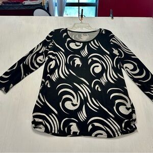 Black Silver Swirl Long Sleeve Top Women’s Size M Cotton Blend